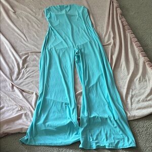 Fashion Nova Strapless Turquoise Jumpsuit